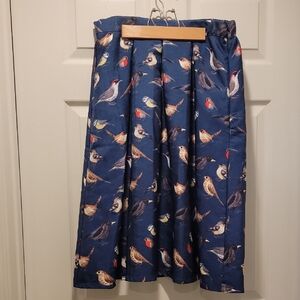 Bird Print Blue Satin Twill Skirt